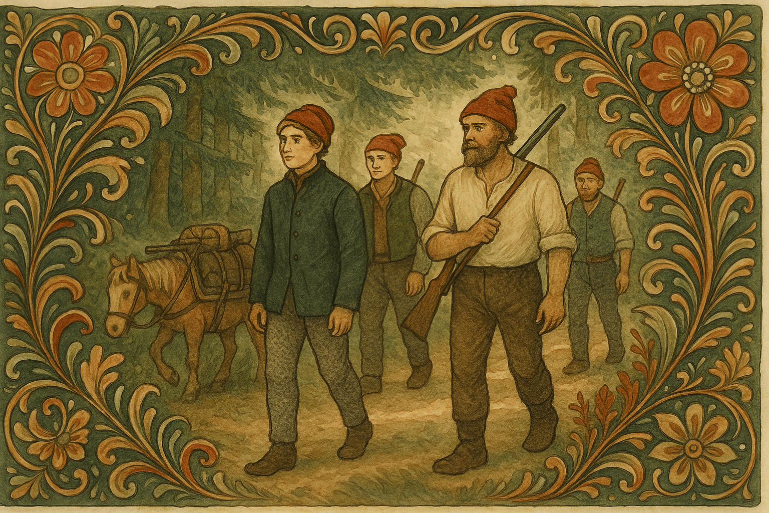 En liten følgesvenn forlater Lårgard ved ettermiddag: sir John, Tor Ulsvollen og Anders med kløvhest og rifler.