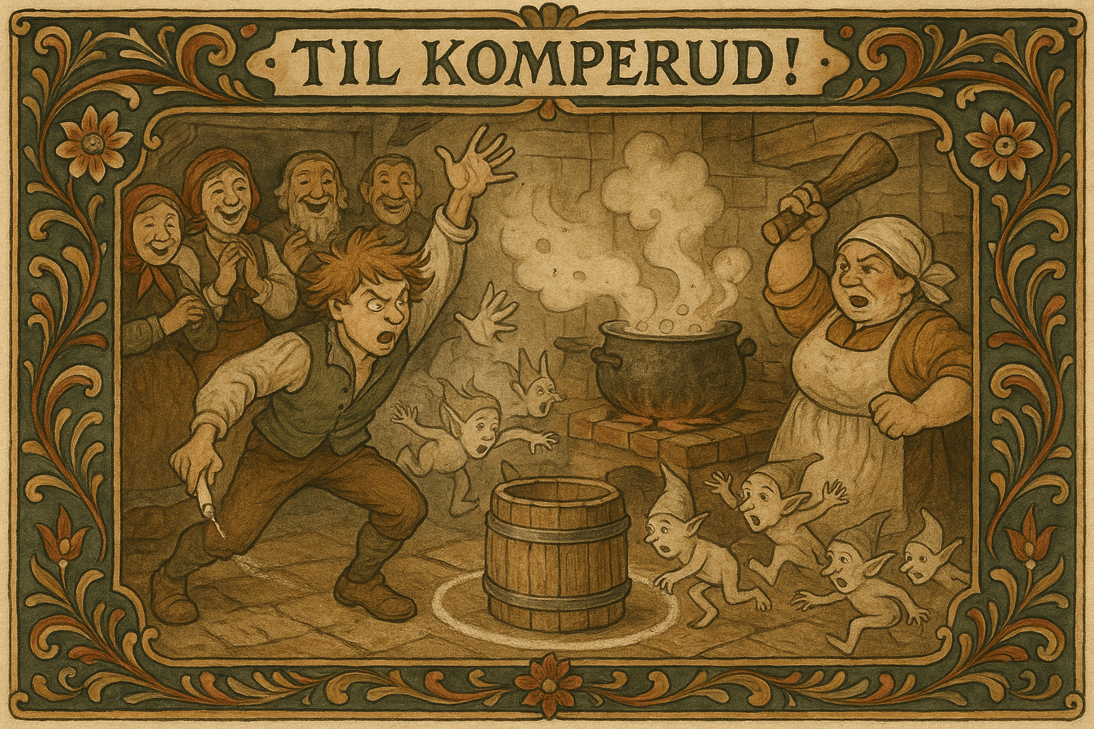 I kjøkkenet på et bryllup tegner ein gut en ring rundt ølspannet og får kjøkemesteren til å slå hardt, mens underjordiske blir drevet fram. Rommet fylles av smell, sus og rop fra gjestene.