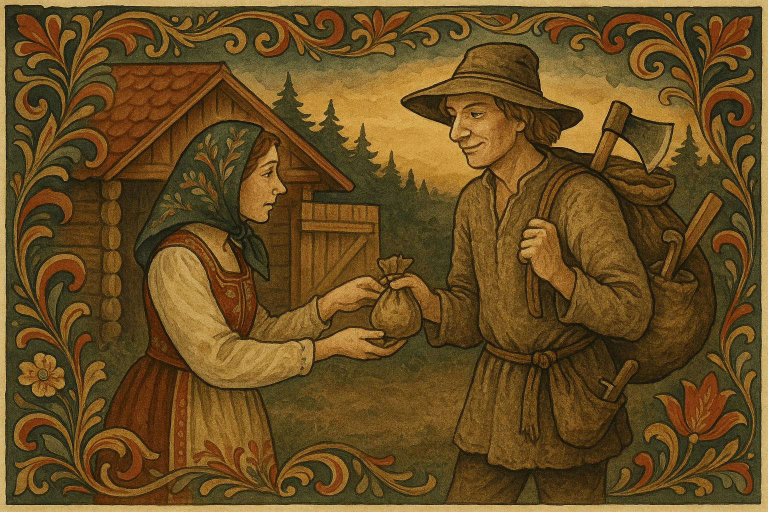 Forkledd som tømmermann får Hans betaling fra kjøperens kone for et ikke-utført vedskjul, så han smyger bort om kvelden.