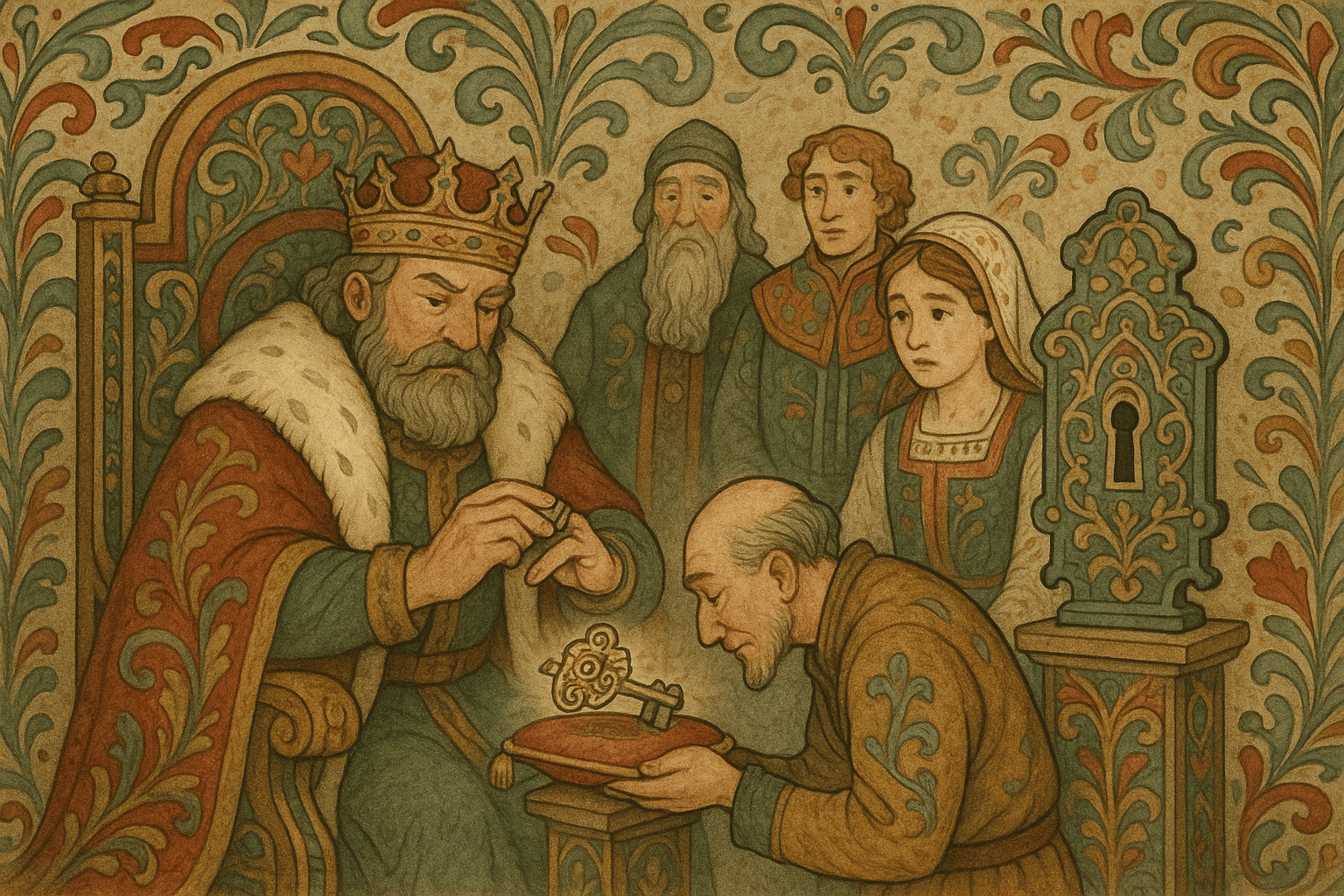 I et storslått hoff legger kongen ringen på fingeren mens Ingrid og mesteren ser på, og nøkkelen begynner å endre form foran en gammel lås.