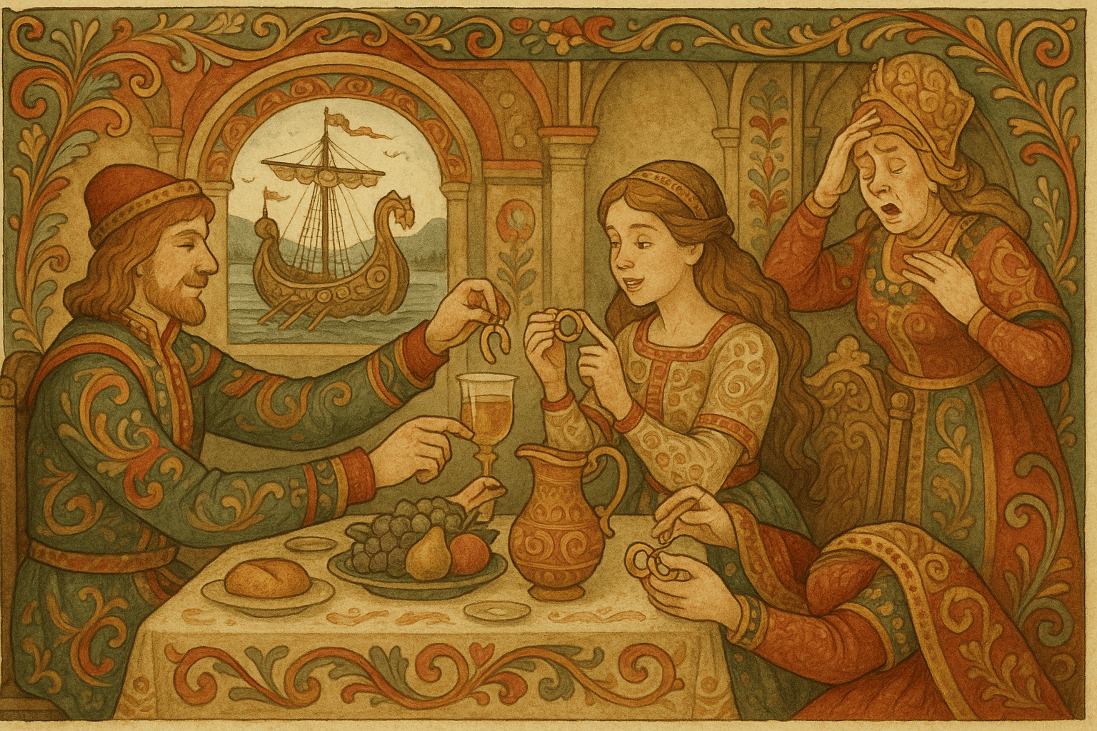 Den velkledde helten legger halvringen i datterens glass, hun gjenkjenner den og setter ringene sammen mens borgermesterfruen faller om.