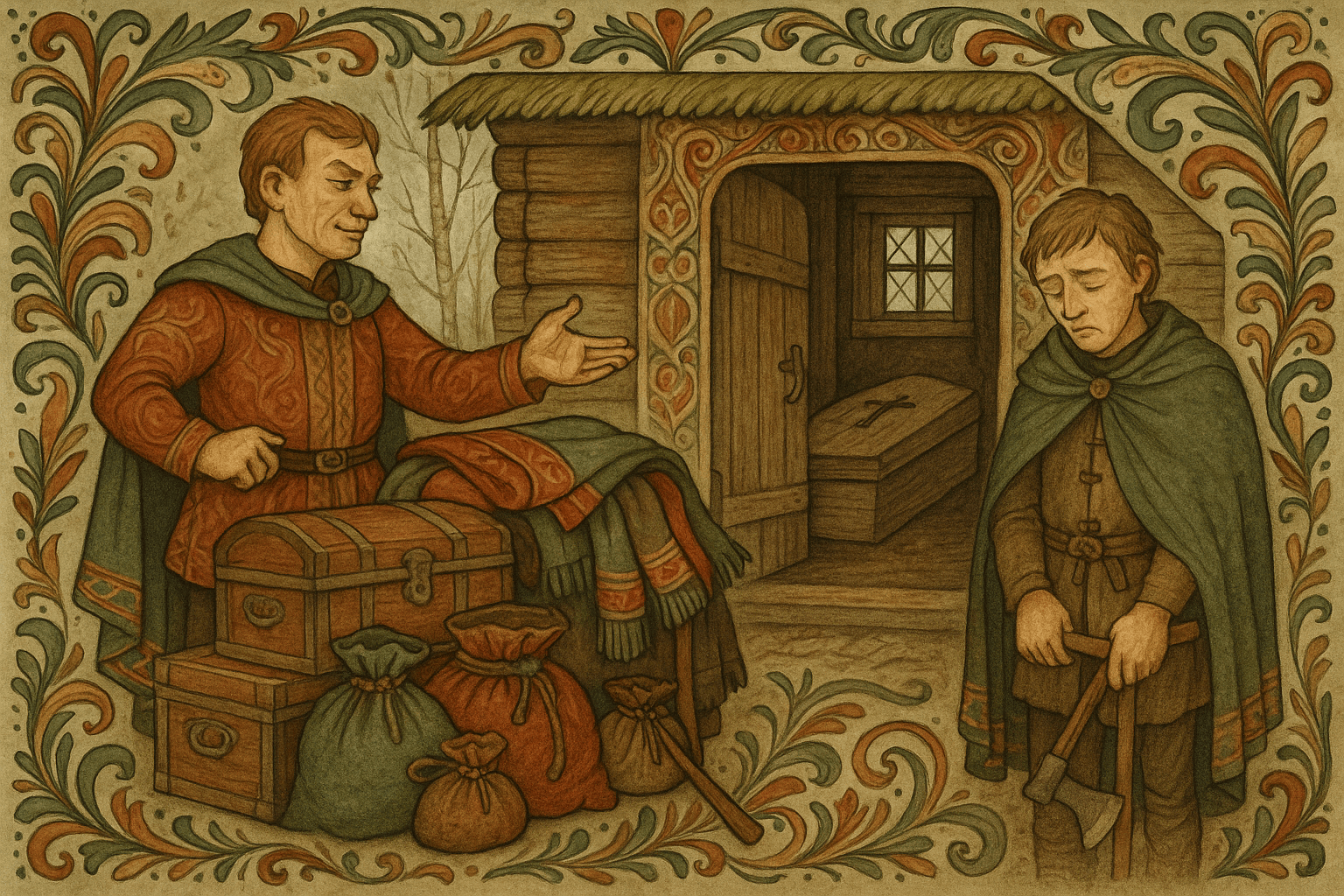 To brødre deler arv utenfor en gammel gård etter farens død; Utro tar det meste mens Tro står med få eiendeler.